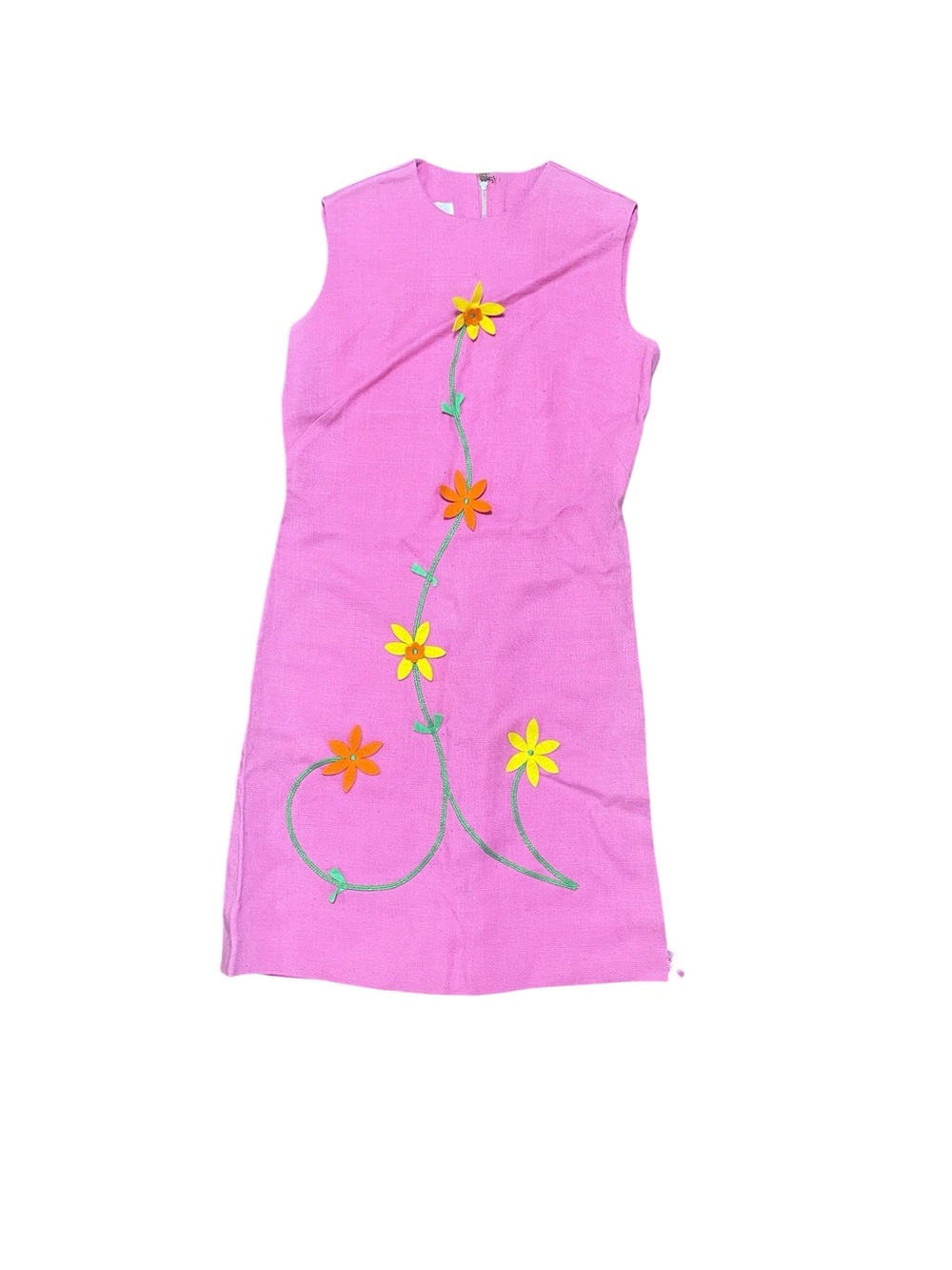 Vintage 1960s For JP's Only Mod Shift Mini Dress Orchid Pink Flower Applique S M